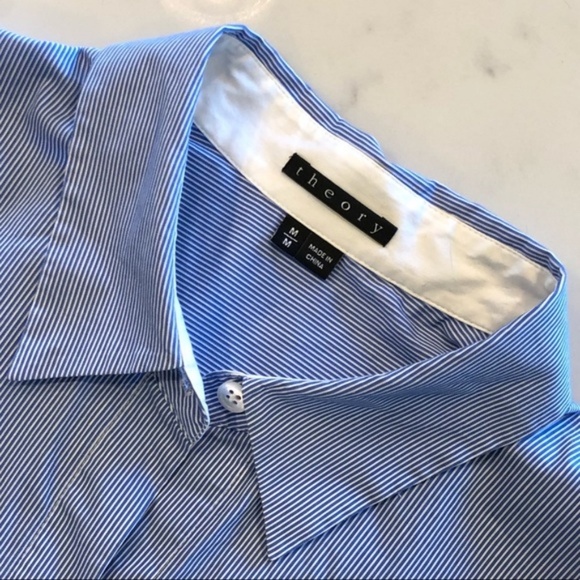 Theory Tablita Striped Shirt Blue Size Medium - Picture 6 of 8